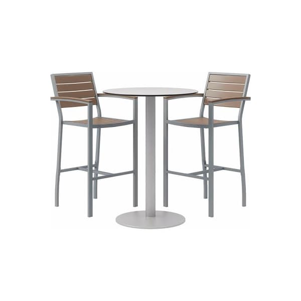 Kfi KFI 3-Piece Outdoor Dining Set, 30"W x 41"H Table, Gray w/ Silver Frame OLBR5601SLMA-2-TP30RD-B2200SL-41-D381 - main